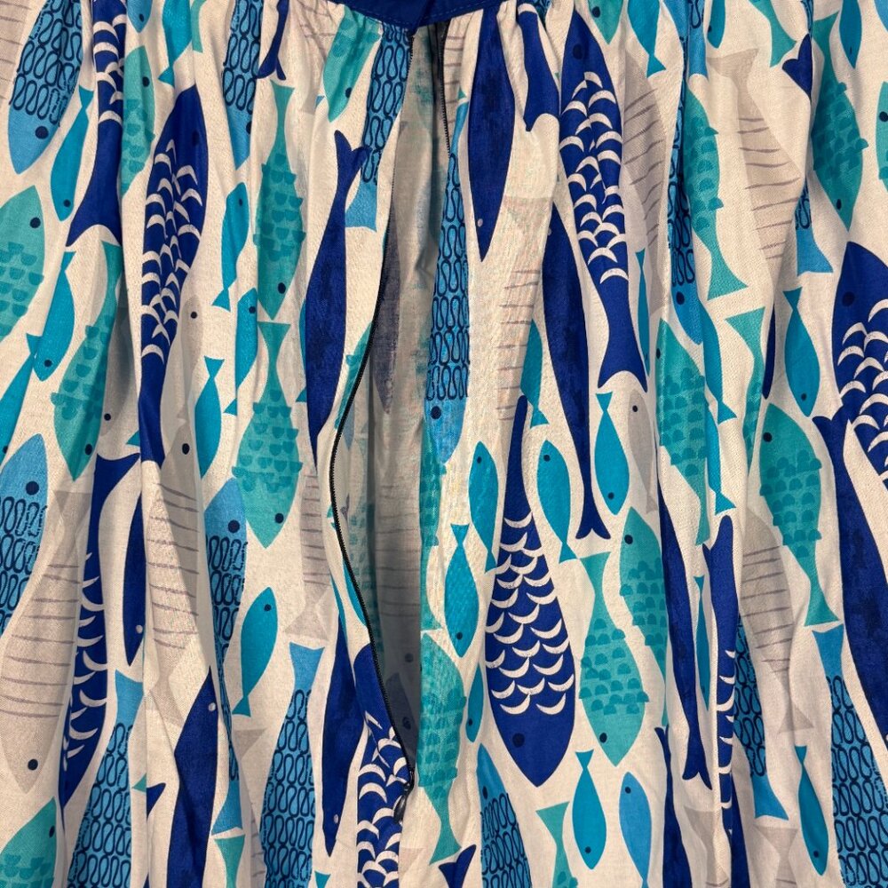 NWT-Oblong Box Shop School of Fish Novelty Print Circle Skirt Retro Rockabilly - Picture 5 of 6